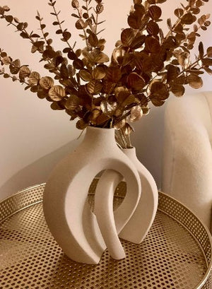 Set of 2 Off White Minimalist Decorative Modern Donut Vase