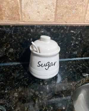 Ceramic Sugar Bowl with Lid and Spoon 12oz (White)