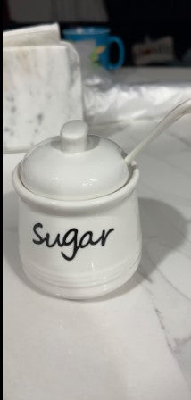 Ceramic Sugar Bowl with Lid and Spoon 12oz (White)