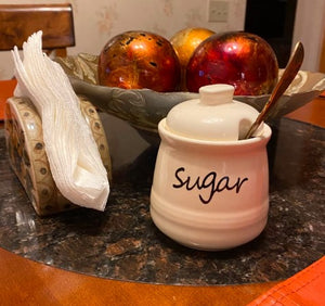 Ceramic Sugar Bowl with Lid and Spoon 12oz (White)