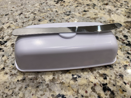 Magnetic Butter Dish with Lid and Knife, Plastic, Dishwasher Safe (White)