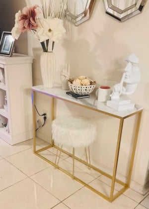 42” Console Foyer Tables for Entryway, Faux Marble Entry Table, Gold MDF Behind Couch Sofa Table for Hallway