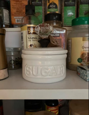 Door Knob Sugar Bowl, White 5.85H X 6.7L X 6.35W