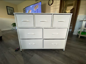 Dresser with 7 Drawers, Dressers for Bedroom, Fabric Storage Tower, Hallway, Entryway, White
