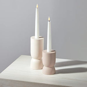 Set of 2 Small Boho Candle Holder with Handle for Candlesticks, Unique Textured Finish in Ivory Scandinavian Home Decor