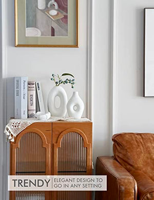 Set of 4 Nordic Oval Donut Vases for Boho Minimalist Home Decor, Matte White