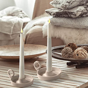 Set of 2 Small Boho Candle Holder with Handle for Candlesticks, Unique Textured Finish in Ivory Scandinavian Home Decor